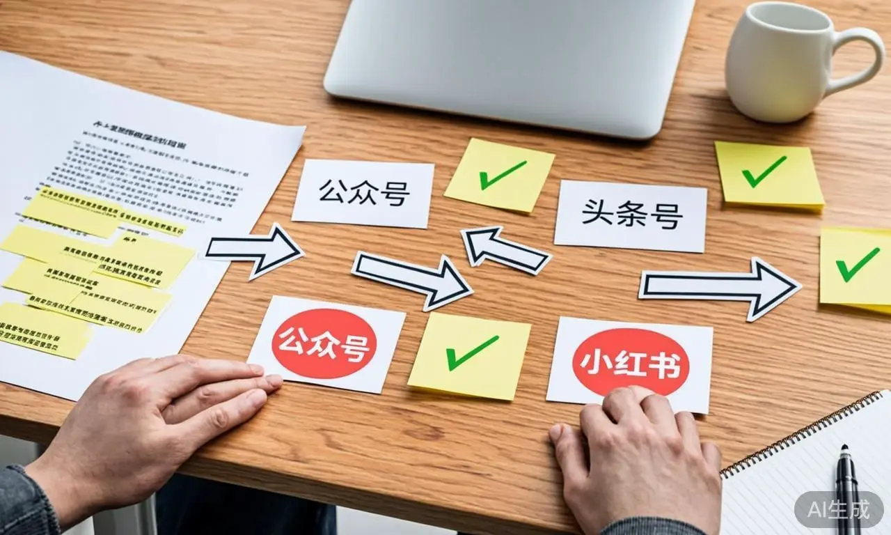 创作者将同一份资料拆分为不同平台选题