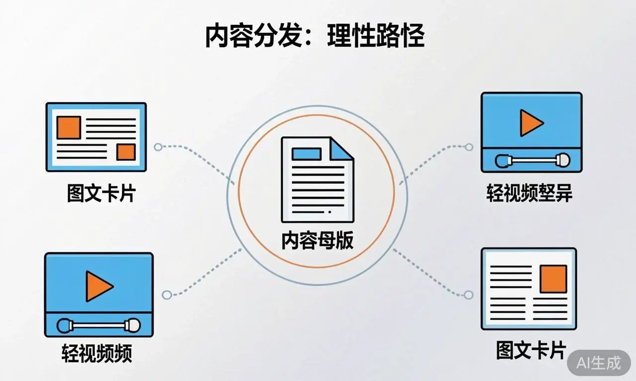 内容母版适配为不同平台版本的流程示意图